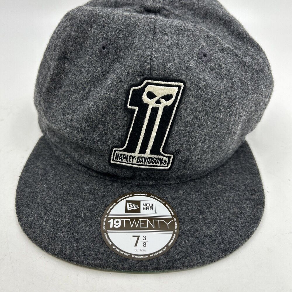 Harley Davidson Wool Hat Size 7 3/8 New Era 19 Twenty Grey Skull NWT - Picture 1 of 6